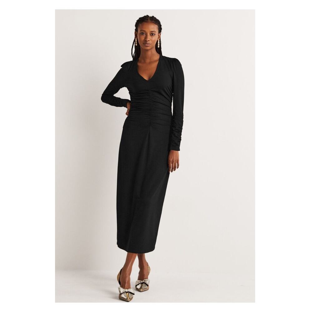 Boden Black Ruched Jersey Midi Dress Sz.20/22R NWT
